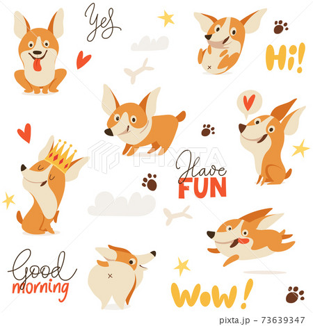 Seamless background with cute welsh corgi dog images for textile or any prints 73639347