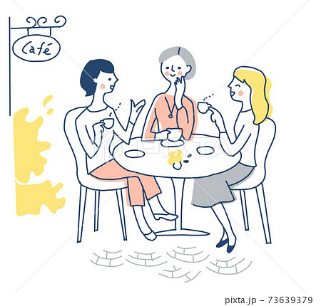 カフェでお茶をする3人の女性のイラスト素材