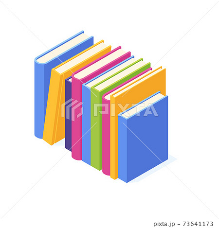 Stack of standing paper books with hard cover isometric. Stack of standing paper books with hard cover isometric. 73641173