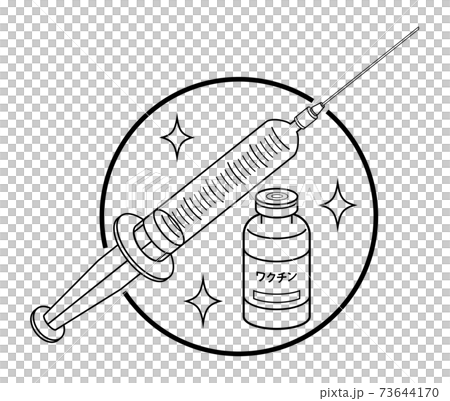 ワクチンと注射器の線画イラスト【黒】 73644170
