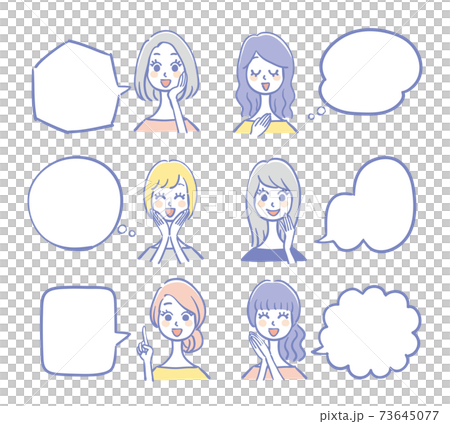 A set of talking women and balloons 73645077
