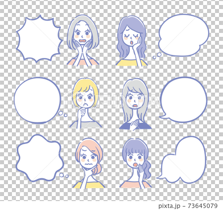 A set of worried women and balloons 73645079