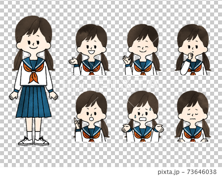女子学生の表情セット 水彩のイラスト素材 73646038 Pixta