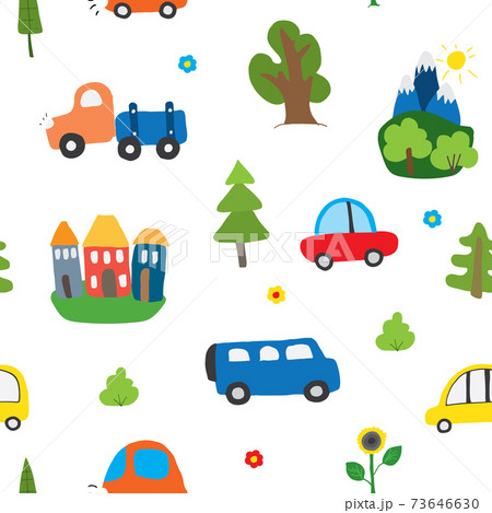 Cute Cars Seamless Pattern, Cartoon transportation Doodles Background, vector Illustration Cute Cars Seamless Pattern, Cartoon transportation Doodles Background, vector Illustration 73646630