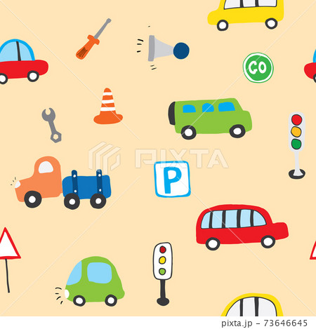 Cute Cars Seamless Pattern Cartoon のイラスト素材