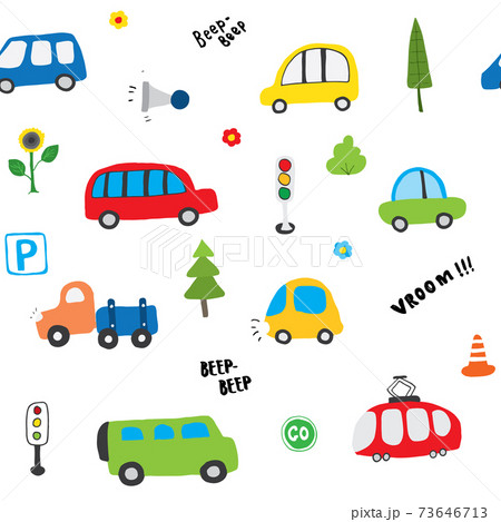 Cute Cars Seamless Pattern, Cartoon transportation Doodles Background, vector Illustration Cute Cars Seamless Pattern, Cartoon transportation Doodles Background, vector Illustration 73646713