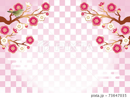 梅 うめ 花 うぐいす ウグイス 春 和柄 市松模様 背景素材 コピースペース イラストのイラスト素材