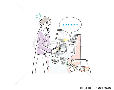セルフレジに不慣れなシニア女性 73647080