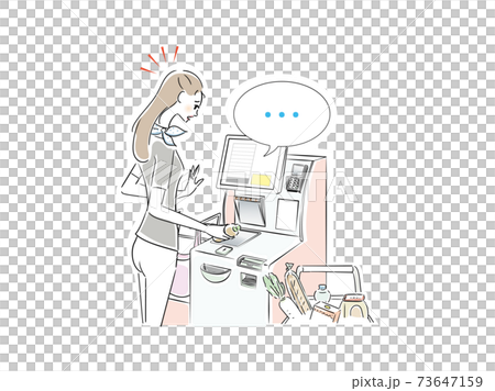 A beautiful woman unfamiliar with self-checkout A beautiful woman unfamiliar with self-checkout 73647159