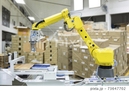 Controller of industrial robotic arm for performing, dispensing, material-handling and packaging applications in production line manufacturer factory. 73647702