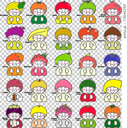 25種類のフルーツの擬人化した女の子のイラストセットのイラスト素材