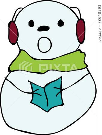 snowman caroling in scarf and ear muffs vector illustration 73648593