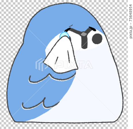 泣いているかわいいスズメ 青色 のイラスト素材