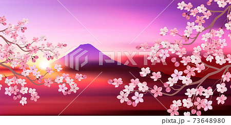 富士山 桜 春 背景のイラスト素材