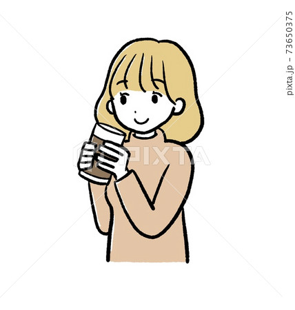 コーヒーを飲む女性のイラストのイラスト素材