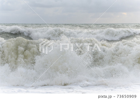 Waves breaking on the beach at the edge of the Atlantic Ocean. 73650909