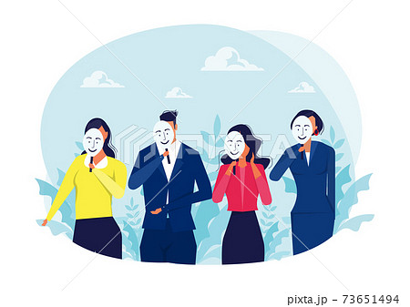 people girl and boy covering unhappy faces with holding positive masks for emotion, personality, psychology, disguise, depression concept vector illustrator people girl and boy covering unhappy faces with holding positive masks for emotion, personality, psychology, disguise, depression concept vector illustrator 73651494