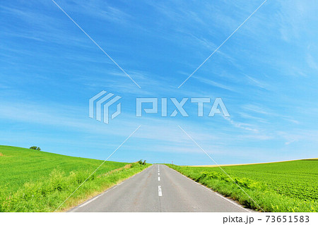 北海道　夏の青空と道 73651583