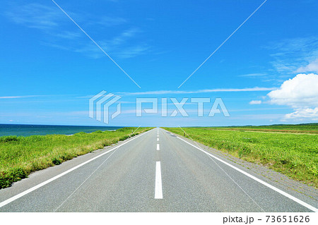 北海道 夏の青空とオロロンライン 北海道 夏の青空とオロロンライン 73651626