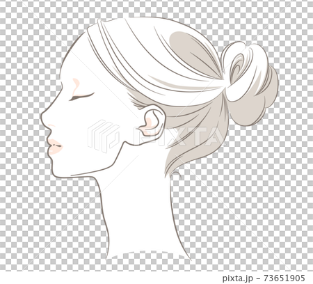 [With hair, sideways] A woman with a clean profile on her chin line 73651905