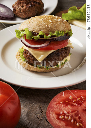 burger on plate burger on plate 73652158