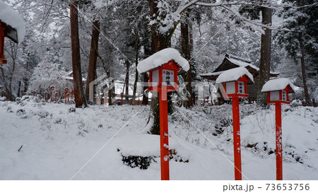 雪の日吉大社 赤燈篭 雪の日吉大社 赤燈篭 73653756