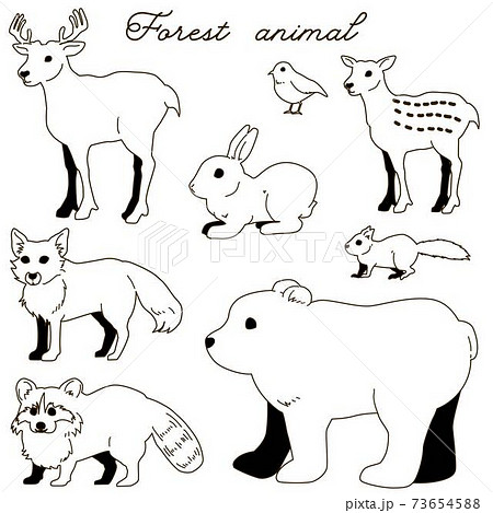 森の動物01線画のイラスト素材