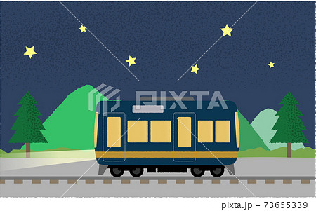 夜、ライトを点けて山沿いを走る電車のベクターイラスト 夜、ライトを点けて山沿いを走る電車のベクターイラスト 73655339