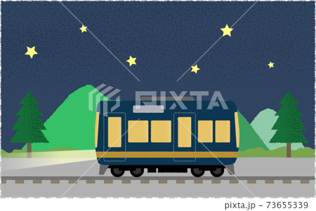 夜、ライトを点けて山沿いを走る電車のベクターイラスト 夜、ライトを点けて山沿いを走る電車のベクターイラスト 73655339