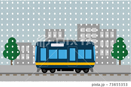 雪の中 都市を走る電車のベクターイラストのイラスト素材