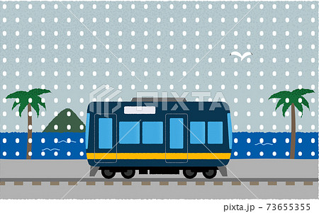 雪の中 海沿いを走る電車のベクターイラストのイラスト素材