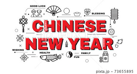Design Concept Of Word CHINESE NEW YEAR Website Banner. 73655895