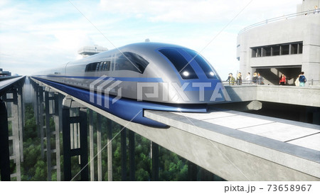 Futuristic Train Station With Monorail And のイラスト素材