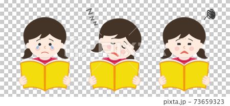 A set of girls reading (crying, sleeping, don't know) A set of girls reading (crying, sleeping, don't know) 73659323