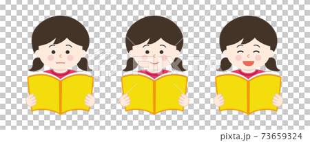 読書する女の子のセット 真顔 笑顔 のイラスト素材