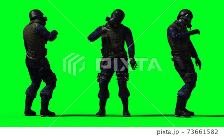 Military soldier isolate on green screen. 3d rendering. Military soldier isolate on green screen. 3d rendering. 73661582