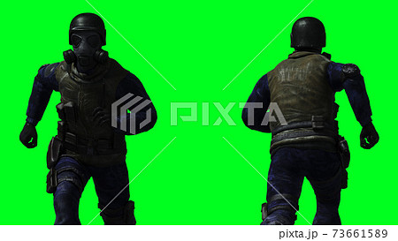 Military soldier isolate on green screen. 3d rendering. Military soldier isolate on green screen. 3d rendering. 73661589