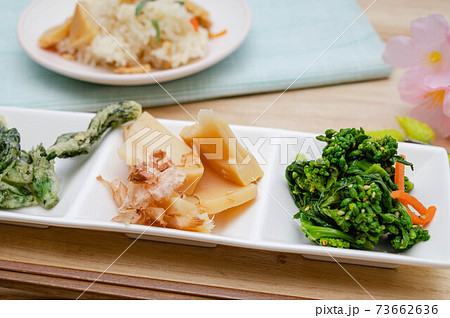 筍の煮物と菜花の辛し和え　季節料理　春 73662636