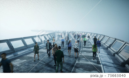 3d people in Sci fi tonnel. Traffic. Concept of future. 3d rendering. 73663040