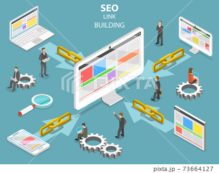 SEO link building flat isometric vector concept. 73664127