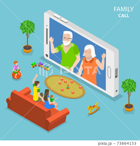 Family call flat isometric vector concept. 73664153