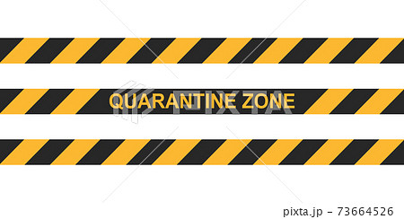 Danger tape quarantine zone. Warning tape fencing. Black and yellow vector diagonal stripes 73664526