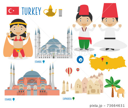 Turkey Flat Icon Set Travel and tourism concept. Vector illustration 73664631