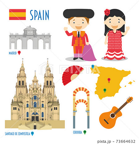 Spain Flat Icon Set Travel and tourism concept. Vector illustration 73664632