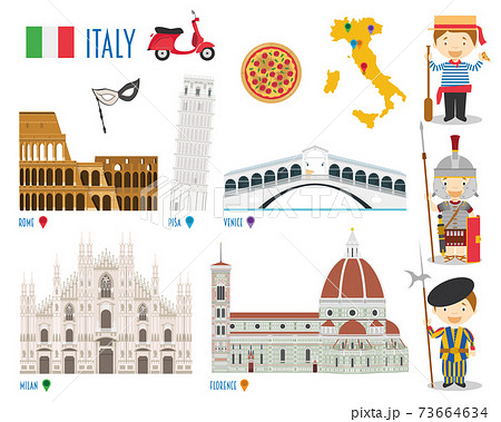 Italy Flat Icon Set Travel and tourism concept. Vector illustration 73664634