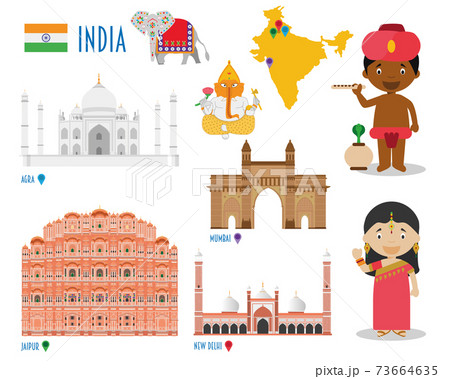 India Flat Icon Set Travel and tourism concept. Vector illustration 73664635