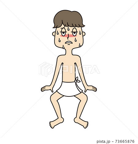 サウナで我慢する若い男性 73665876