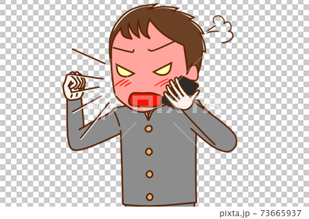 一位男同學在智能手機上大聲喊叫時生氣 73665937