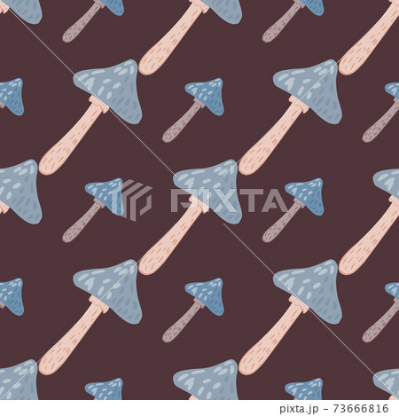 Blue mushroom abstract shapes seamless pattern. Brown background. Simple print. 73666816