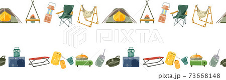 キャンプ用品の連続ラインパターン 73668148
